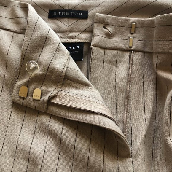 Liz Claiborne axcess Stretch Wide Leg Dress Pant Women's Taupe Brown Pin Stripe - Picture 10 of 12